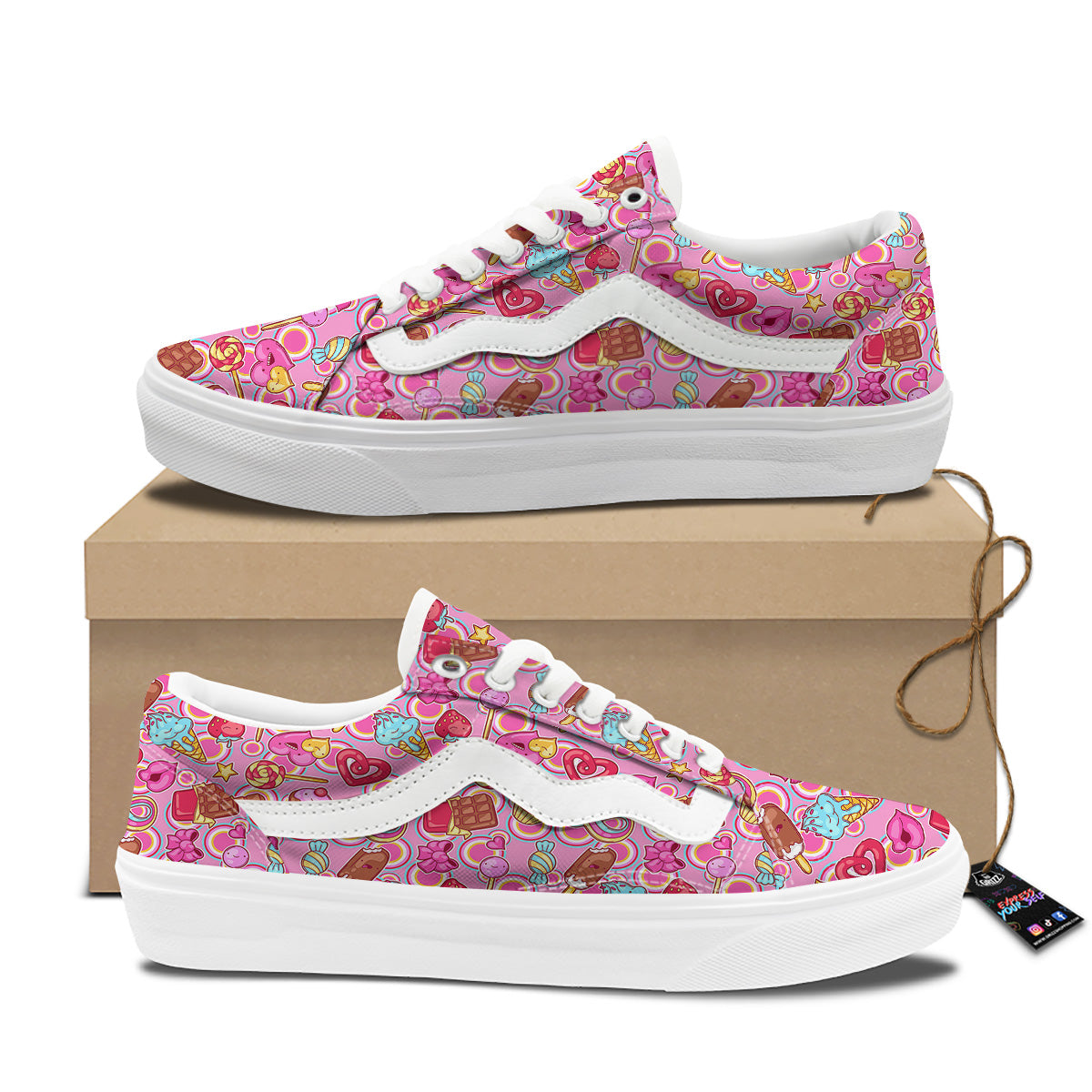 Pink Sweet Candy Print Pattern Skate Shoes-grizzshop