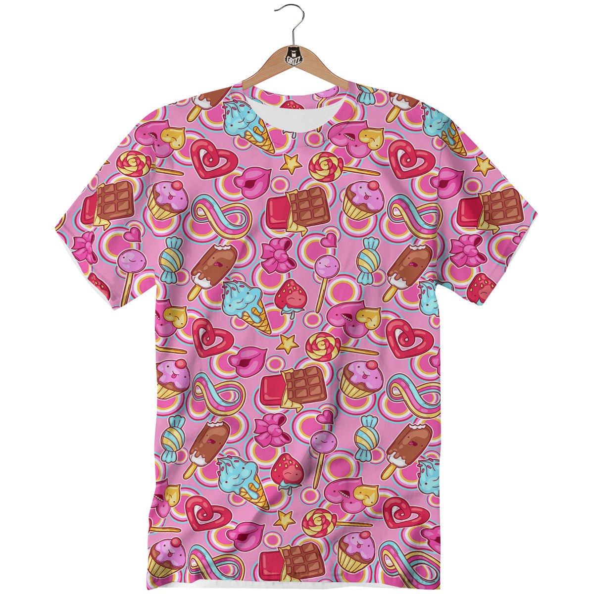 Pink Sweet Candy Print Pattern T-Shirt-grizzshop