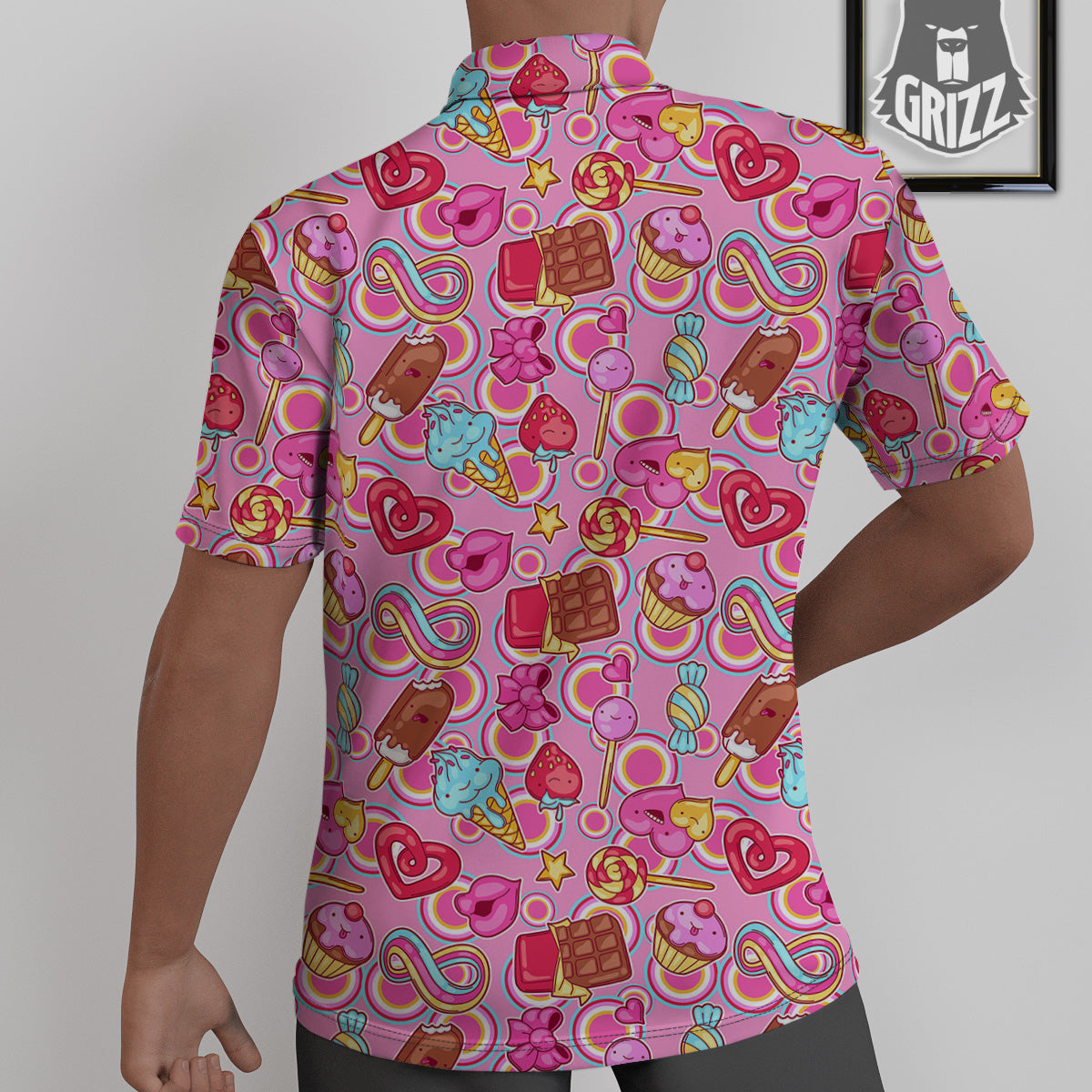 Pink Sweet Candy Print Pattern Untucked Shirts-grizzshop