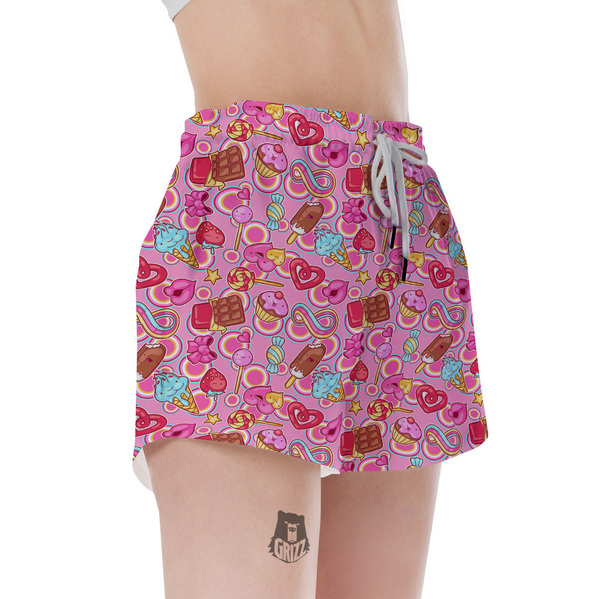 Pink Sweet Candy Print Pattern Women's Shorts-grizzshop