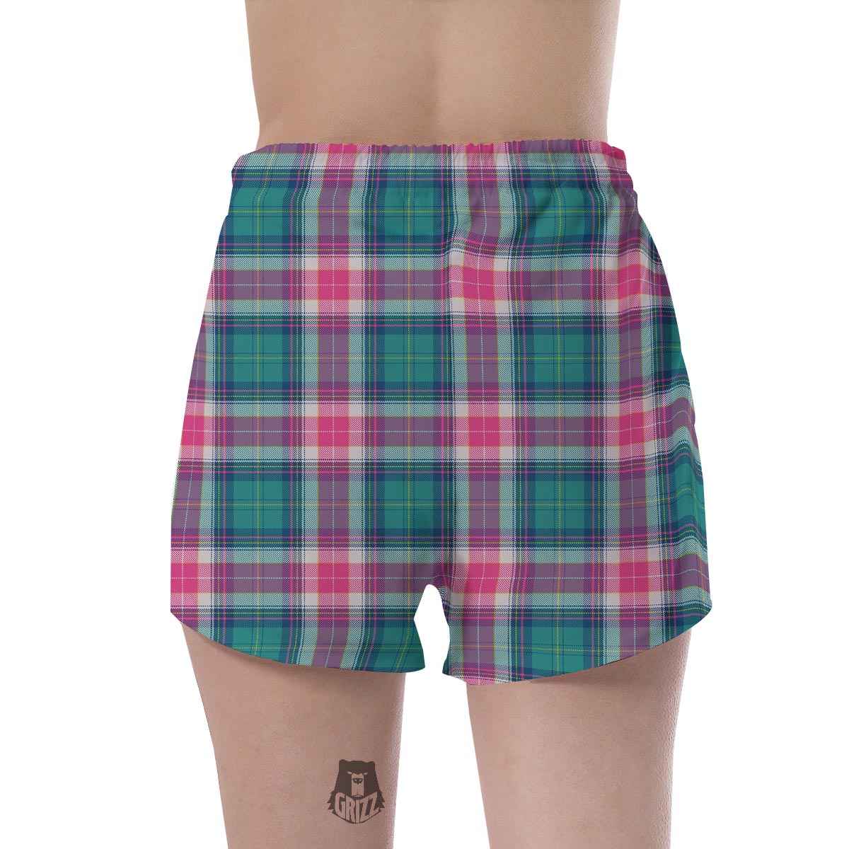 Pink Teal Plaid Tartan Women's Shorts-grizzshop