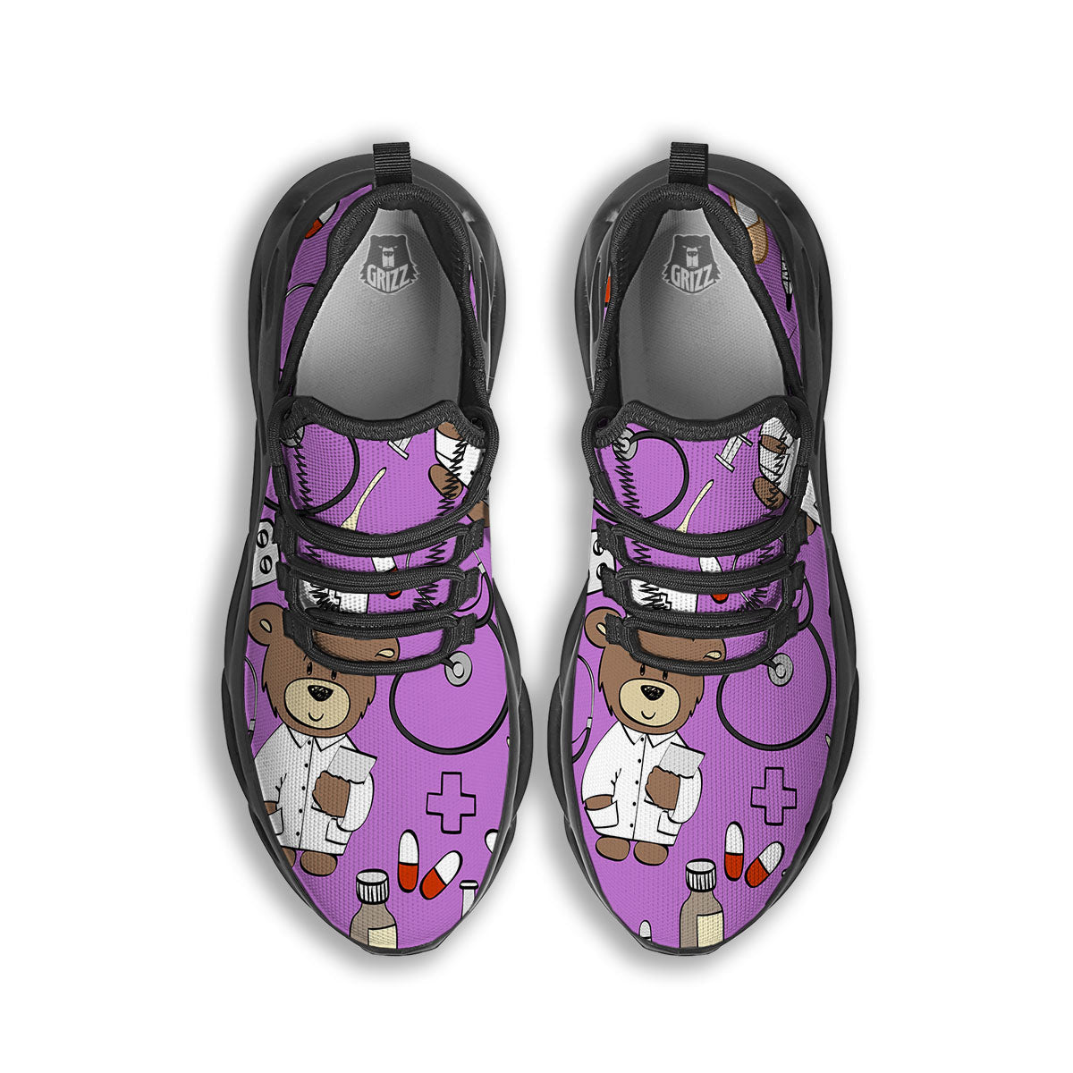 Pink Teddy Bear Nurse Black Running Shoes-grizzshop
