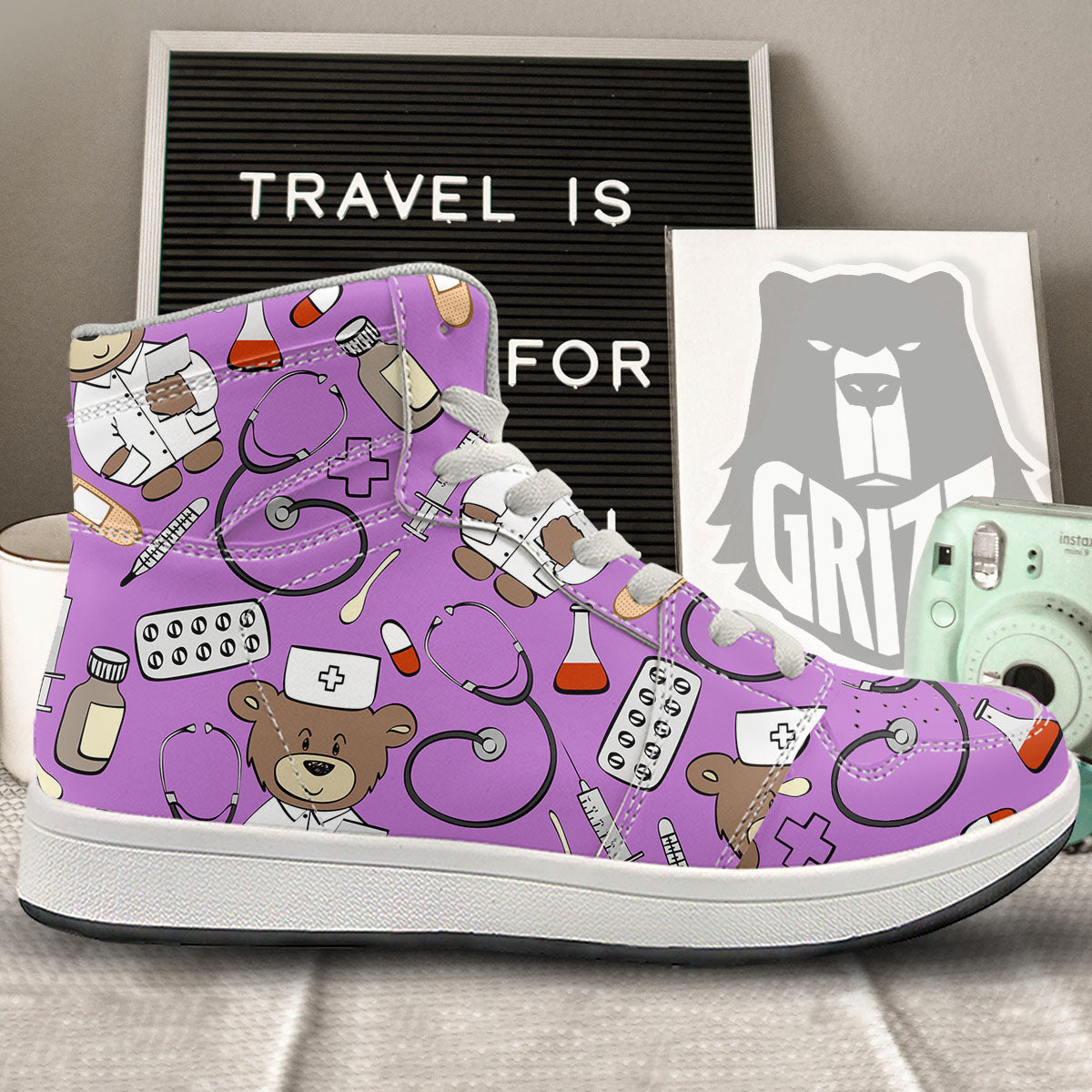 Pink Teddy Bear Nurse High Top Sneakers-grizzshop