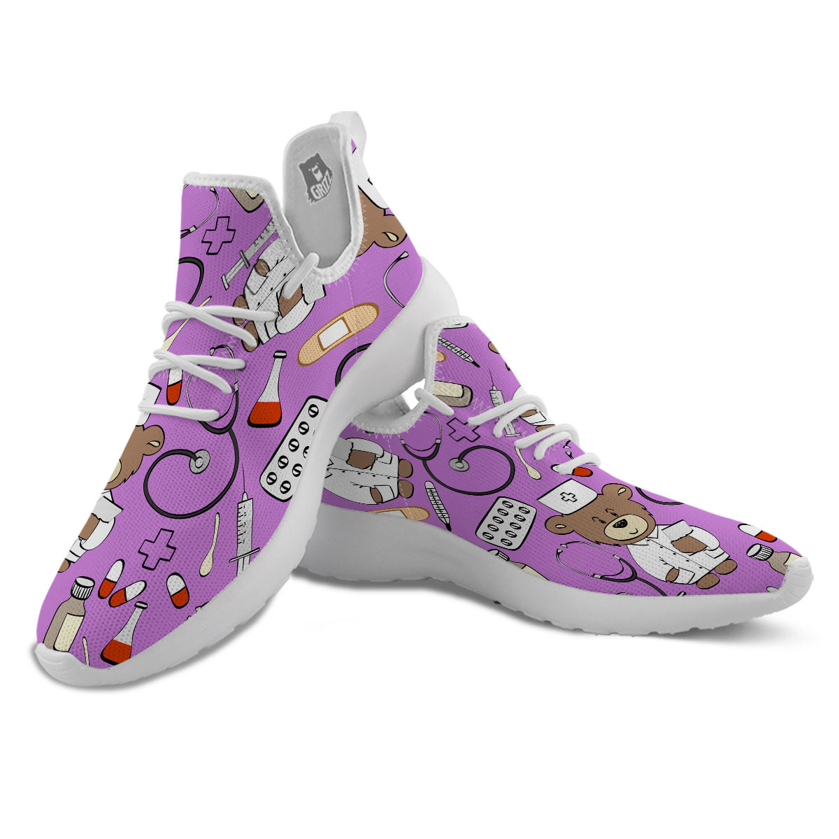 Pink Teddy Bear Nurse White Athletic Shoes-grizzshop