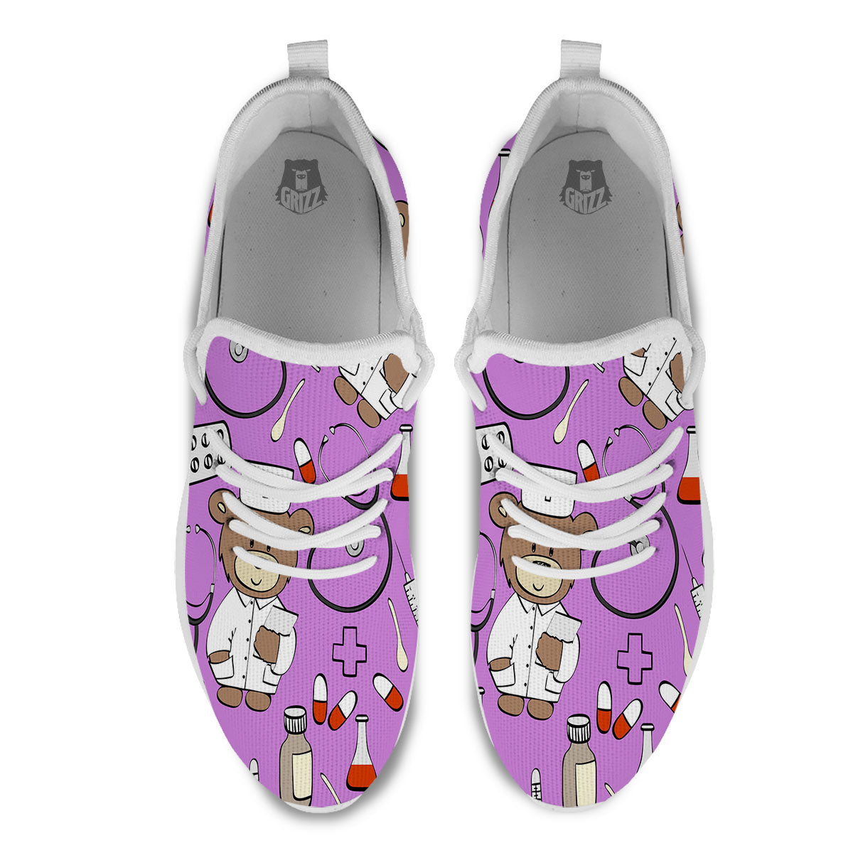 Pink Teddy Bear Nurse White Athletic Shoes-grizzshop