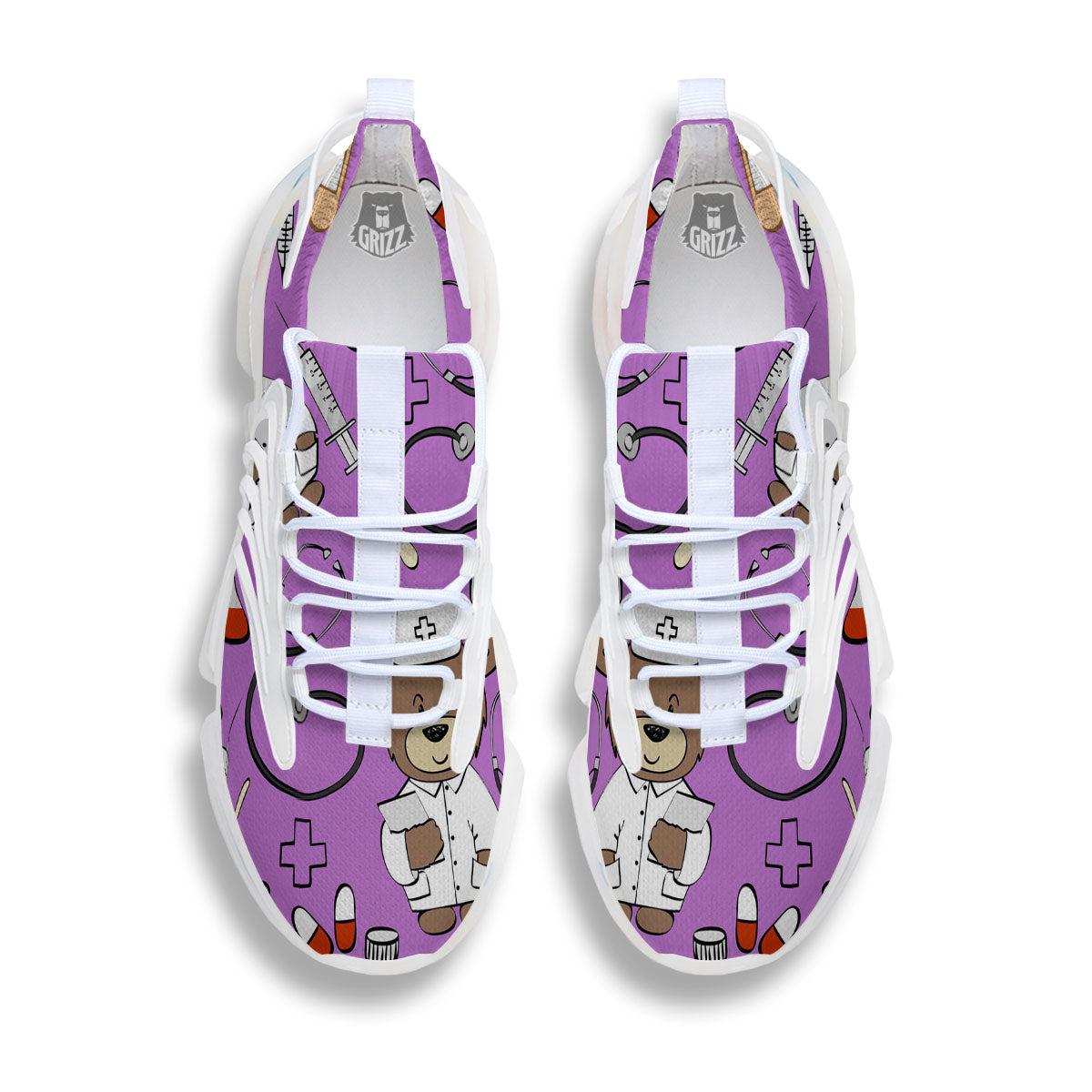 Pink Teddy Bear Nurse White Gym Shoes-grizzshop