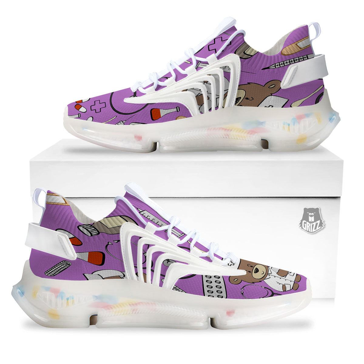 Pink Teddy Bear Nurse White Gym Shoes-grizzshop
