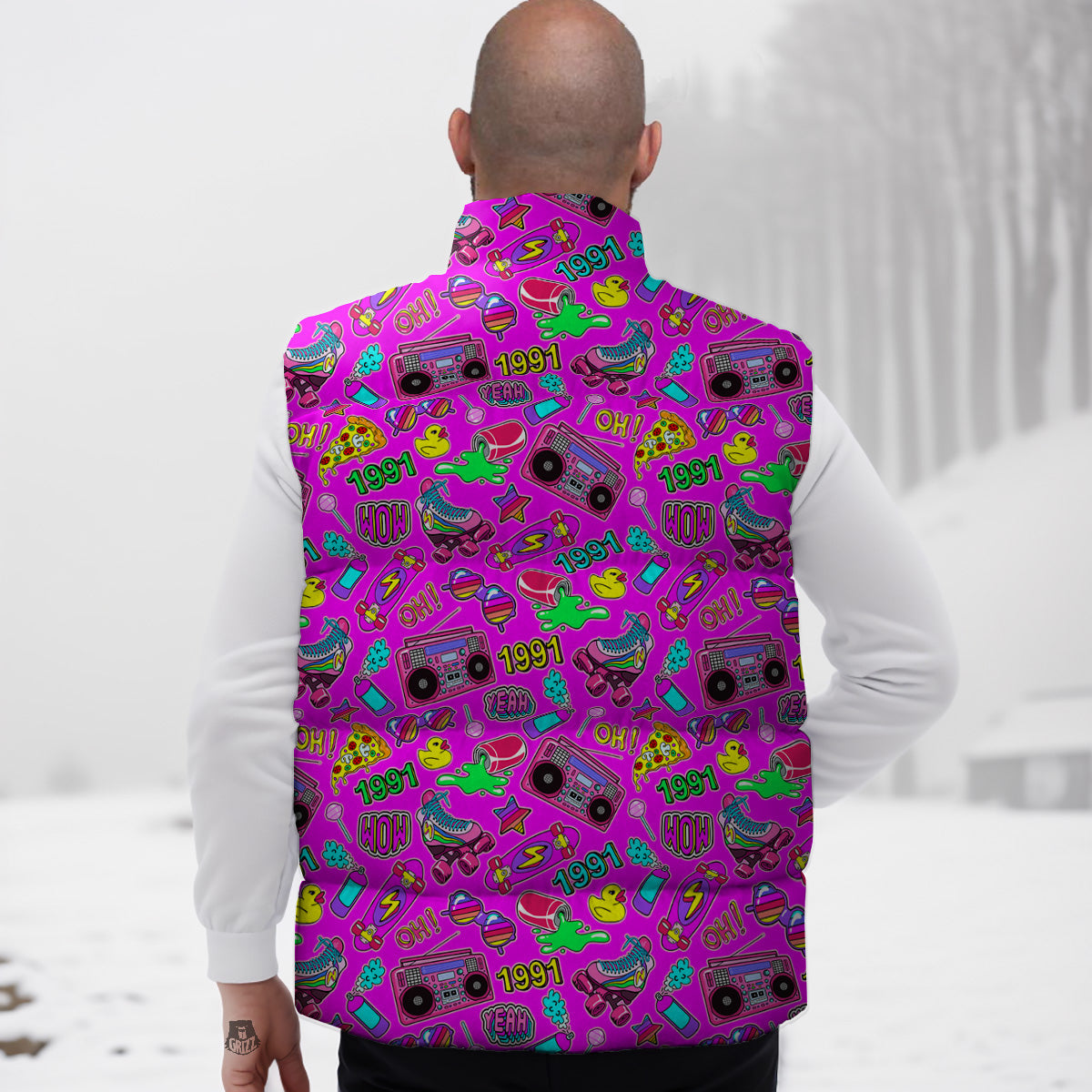 Pink Tropical Palm Leaves Hawaiian Pattern Print Down Vest-grizzshop