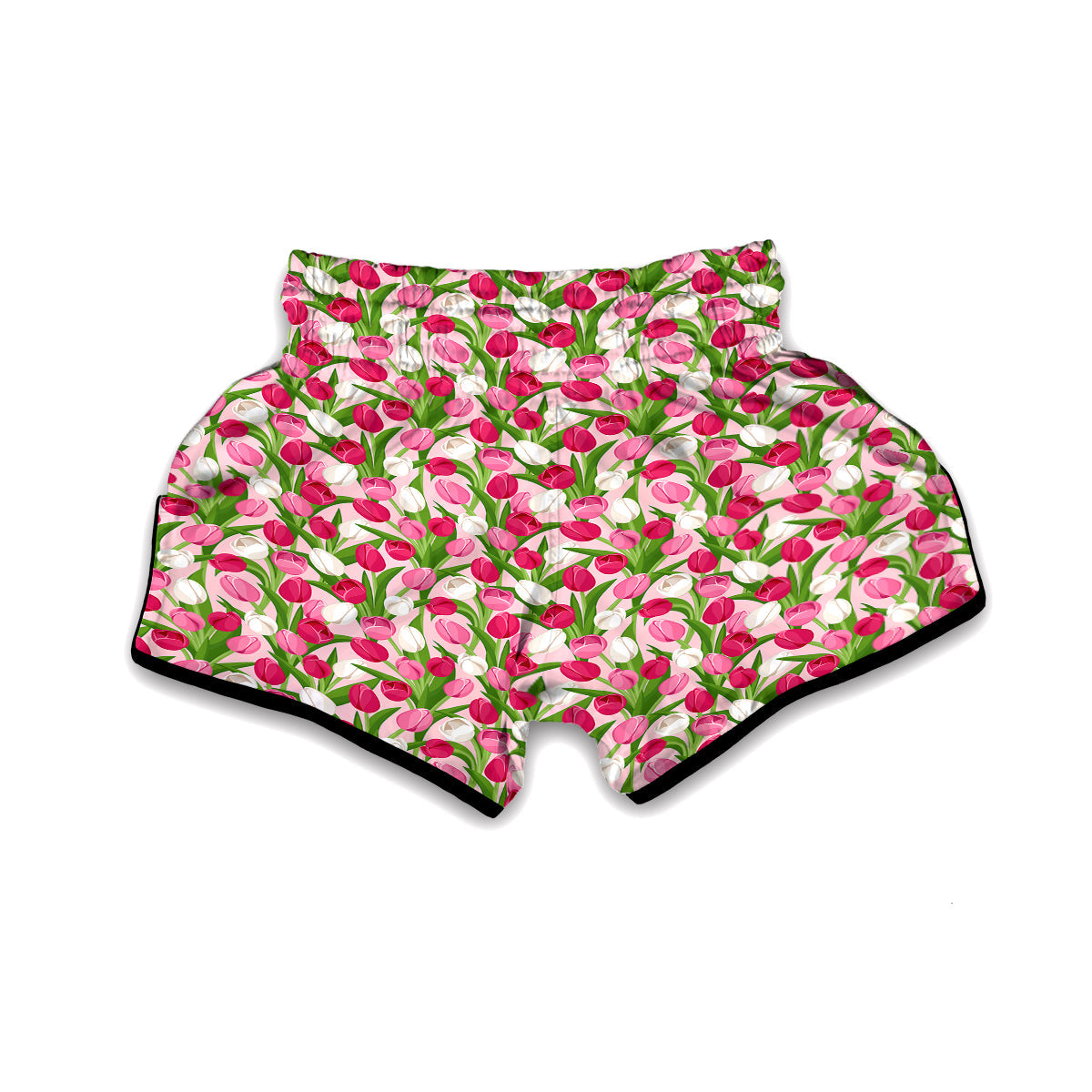 Pink Tulip Exotic Print Pattern Muay Thai Boxing Shorts-grizzshop