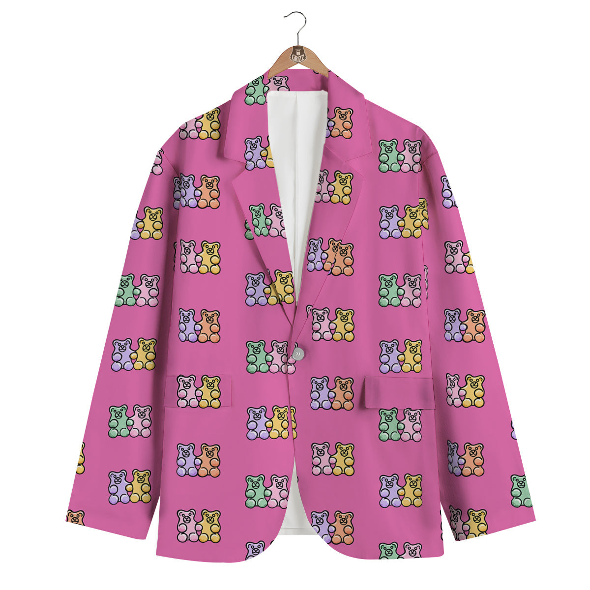 Pink Twins Gummy Bear Print Pattern Men's Blazer-grizzshop