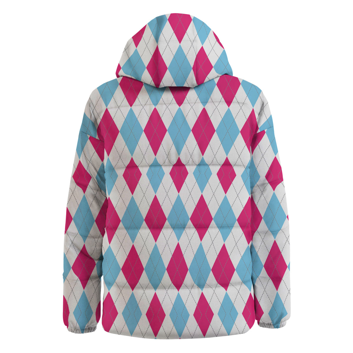 Pink White And Blue Argyle Print Pattern Down Jacket-grizzshop