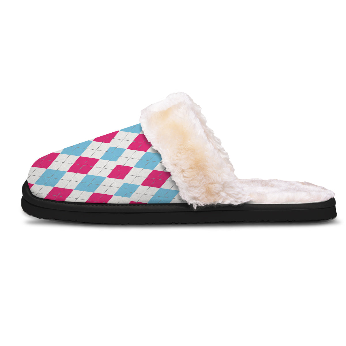 Pink White And Blue Argyle Print Pattern Slippers-grizzshop