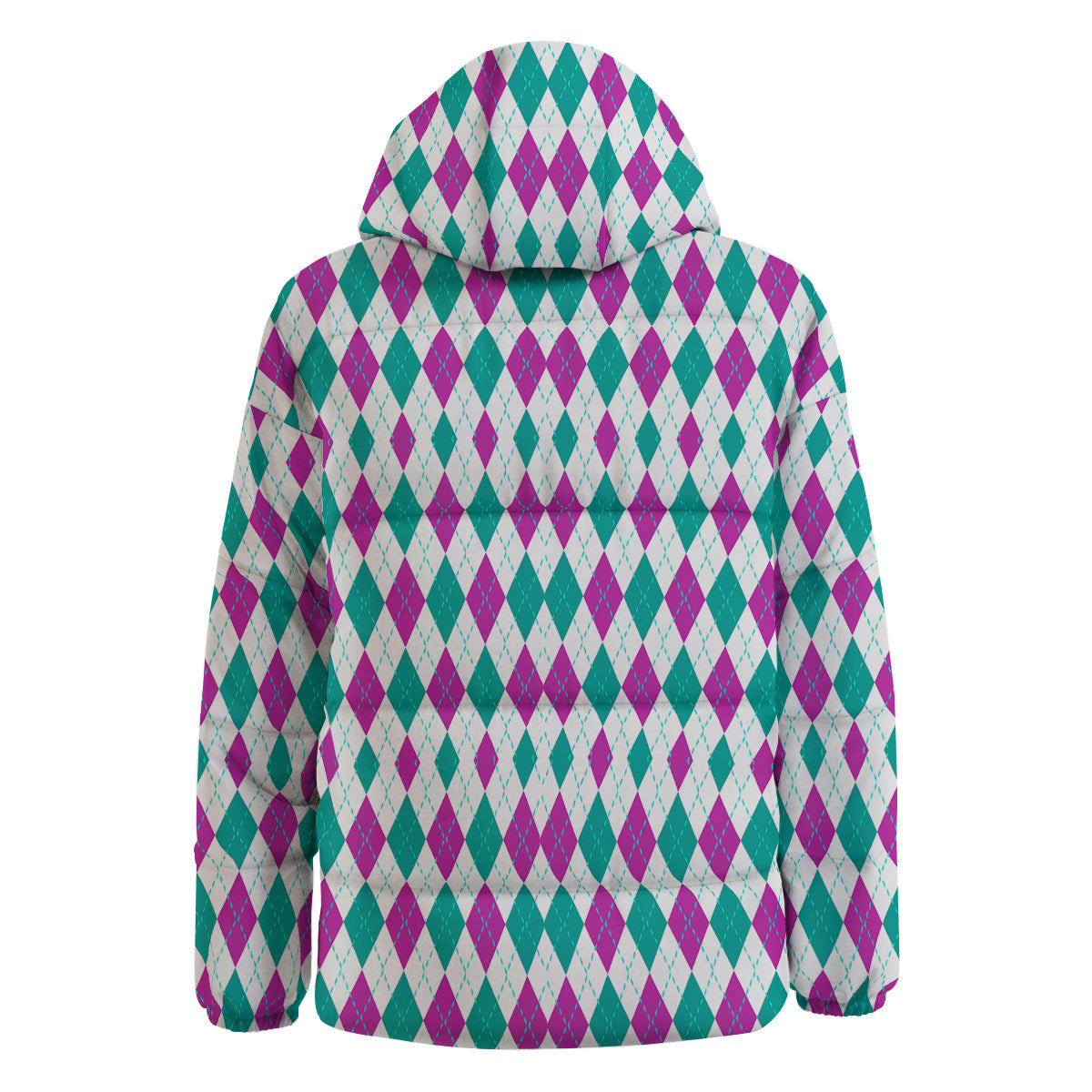 Pink White And Green Argyle Print Pattern Down Jacket-grizzshop