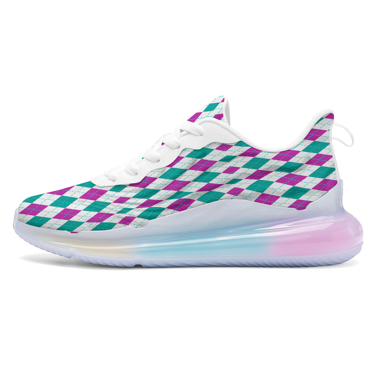Pink White And Green Argyle Print Pattern Running Sneakers-grizzshop