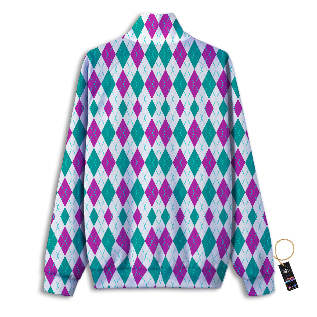 Pink White And Green Argyle Print Pattern Track Jacket-grizzshop
