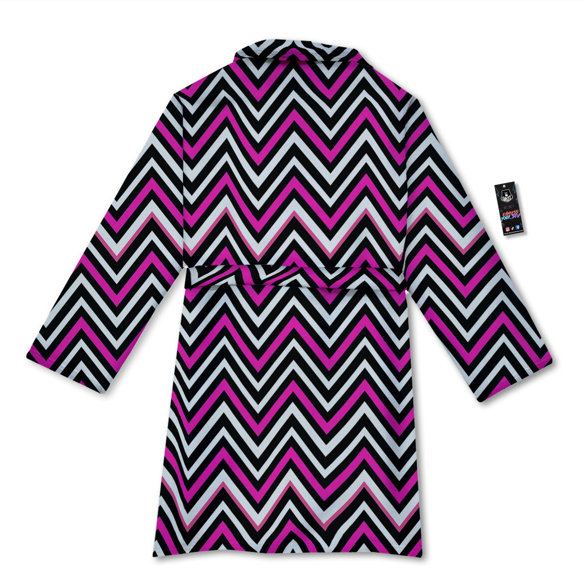 Pink White Black Zigzag Print Pattern Bathrobe-grizzshop