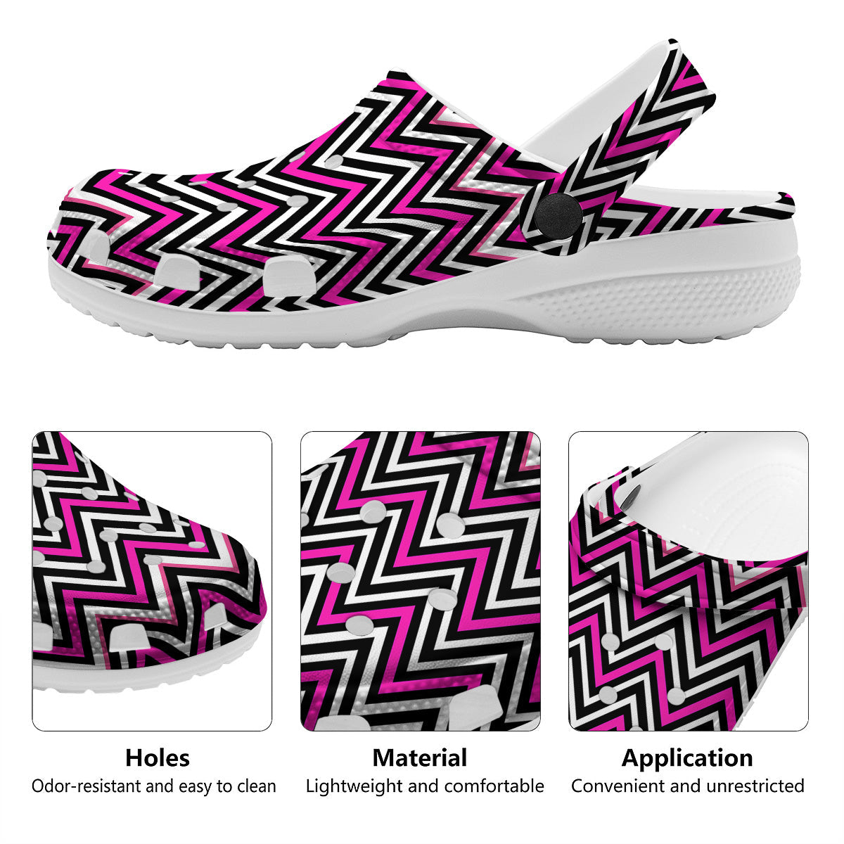 Pink White Black Zigzag Print Pattern Clog-grizzshop