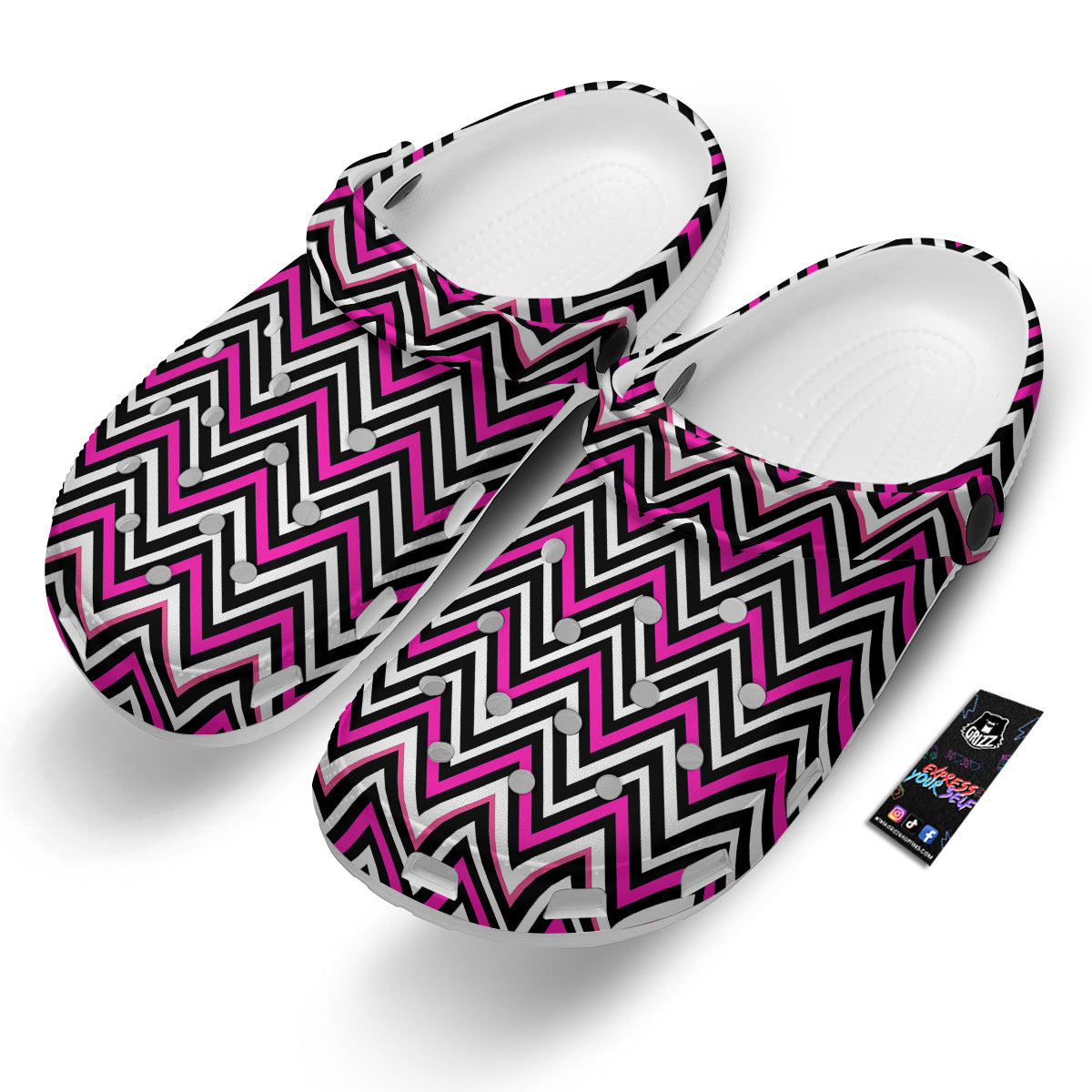 Pink White Black Zigzag Print Pattern Clog-grizzshop