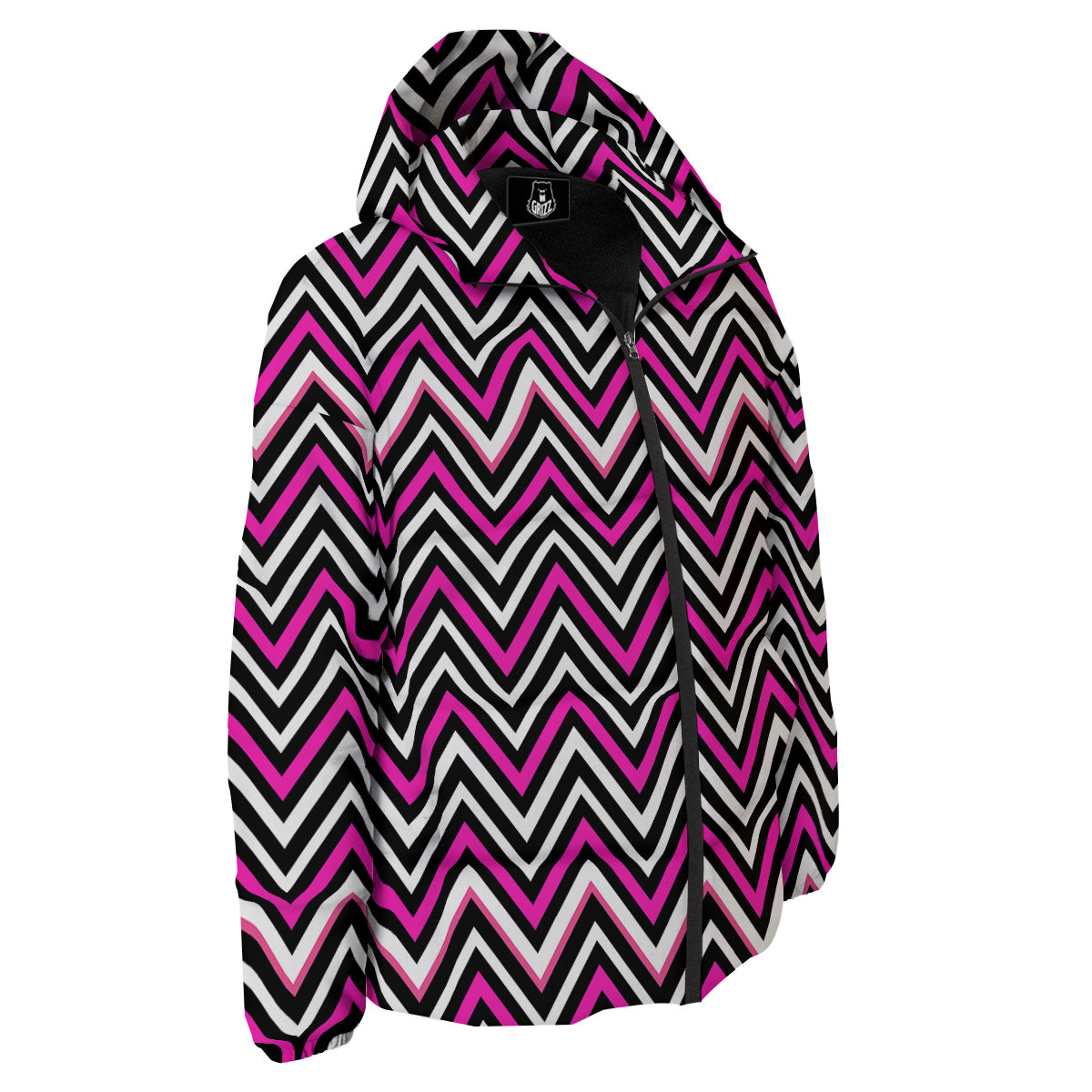 Pink White Black Zigzag Print Pattern Down Jacket-grizzshop