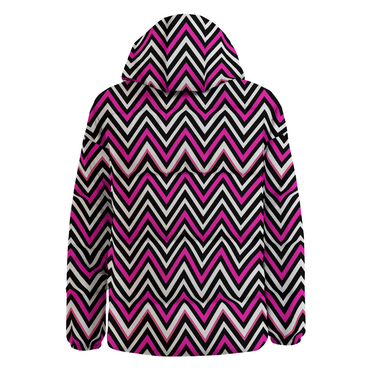 Pink White Black Zigzag Print Pattern Down Jacket-grizzshop