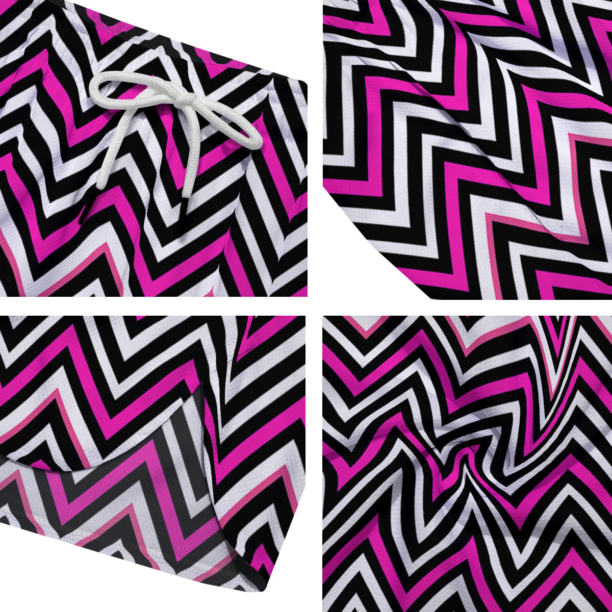 Pink White Black Zigzag Print Pattern Men's Running Shorts-grizzshop
