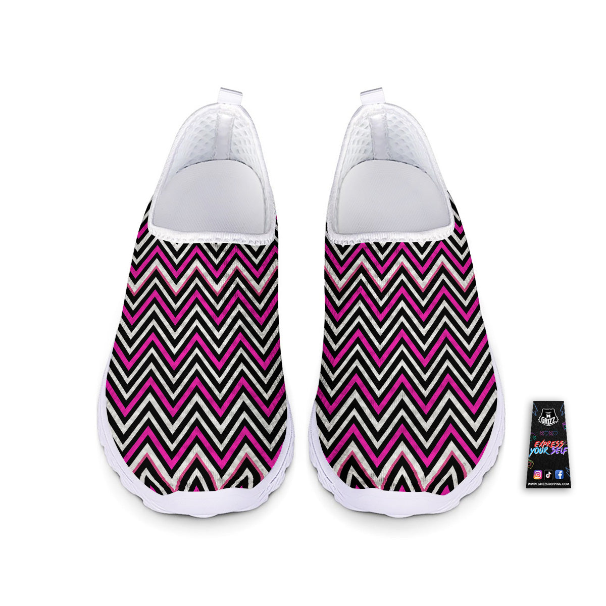 Pink White Black Zigzag Print Pattern Nurse Shoes-grizzshop
