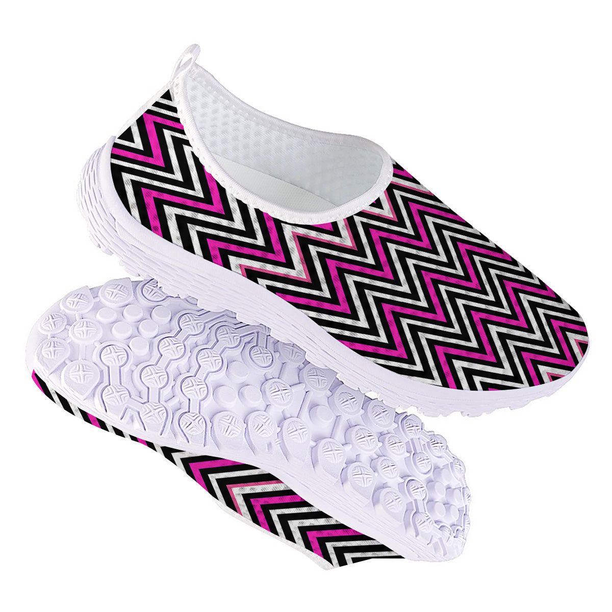 Pink White Black Zigzag Print Pattern Nurse Shoes-grizzshop