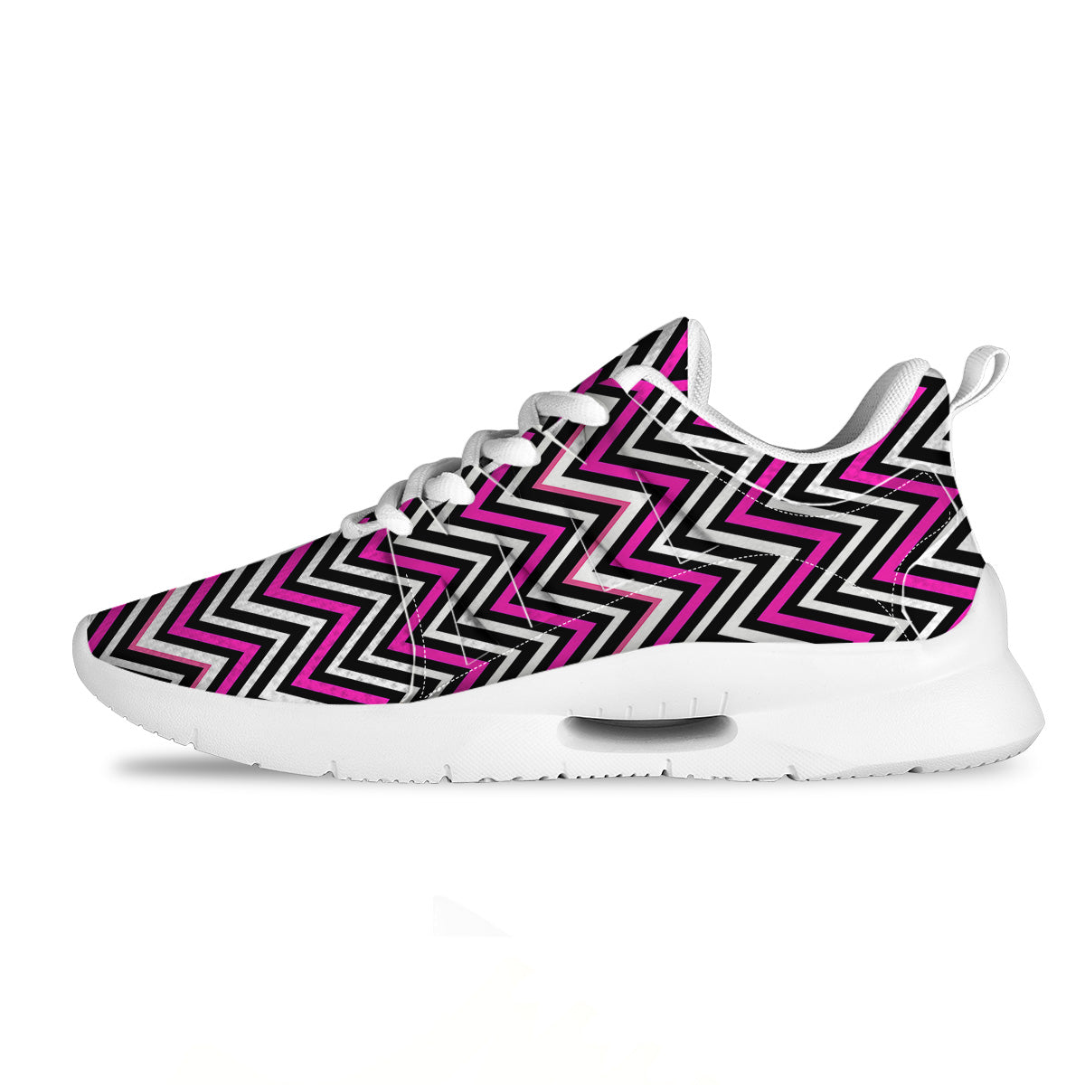 Pink White Black Zigzag Print Pattern Tennis Shoes-grizzshop