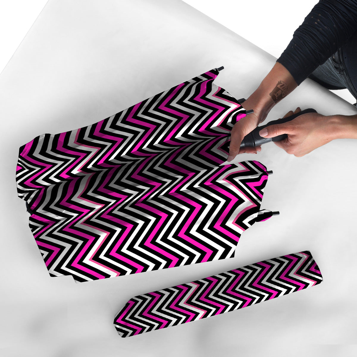 Pink White Black Zigzag Print Pattern Umbrella-grizzshop