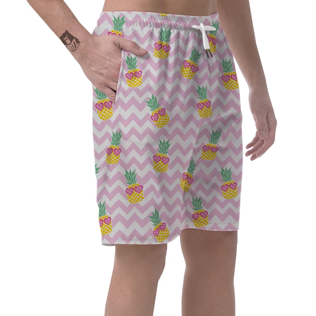 Pink Zig Zag Pineapple Print Men's Shorts-grizzshop
