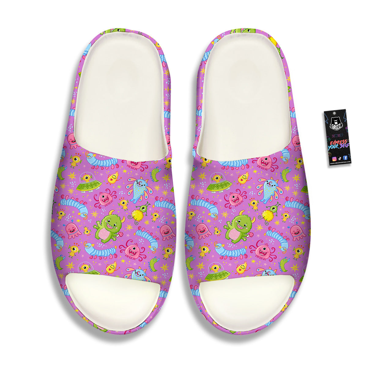 Pink Alien And Cute Monsters Print Pattern Sandals-grizzshop