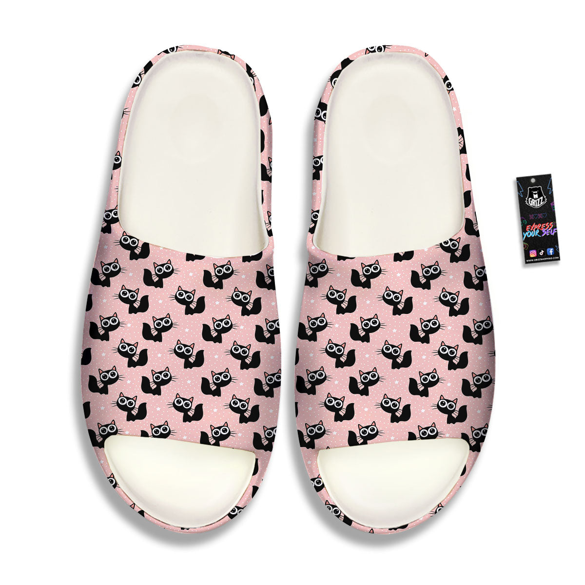 Pink And Black Cat Print Pattern Sandals-grizzshop