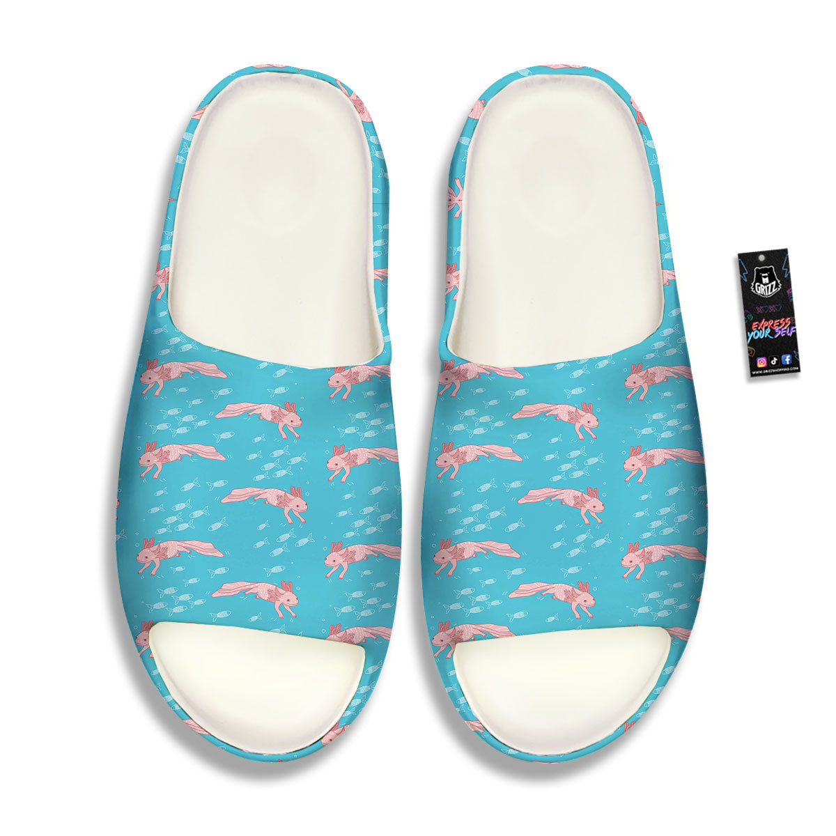 Pink Axolotl Teal Print Pattern Sandals-grizzshop