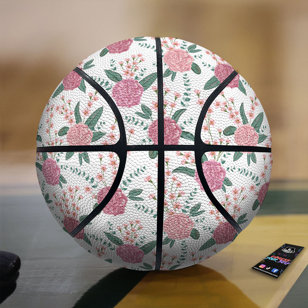 Pink Carnation White Print Pattern Basketball