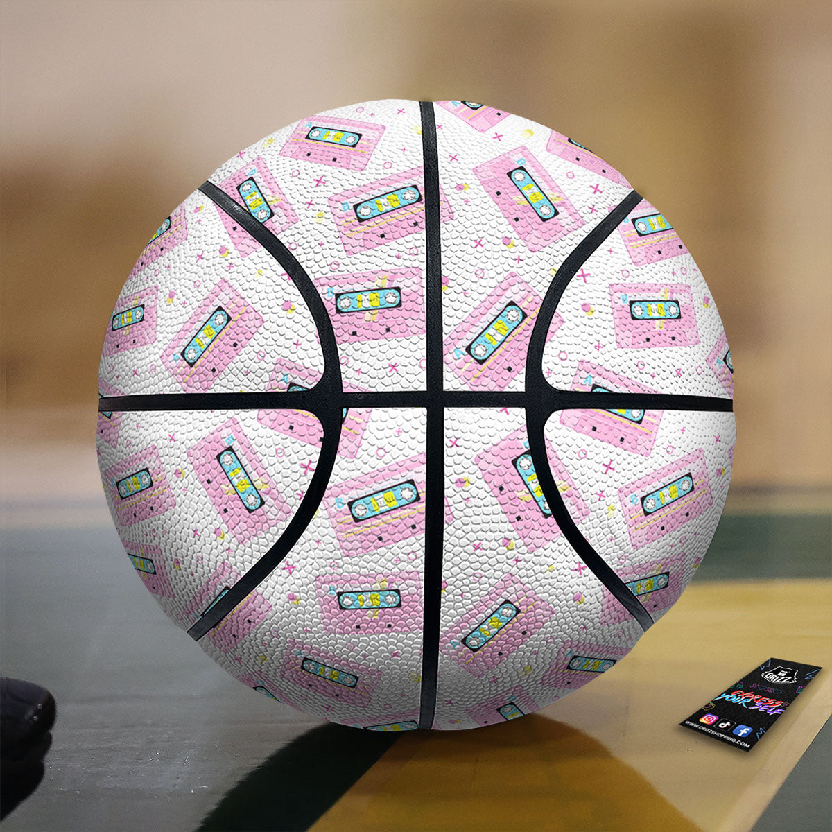 Pink Cassette Tape White Print Pattern Basketball
