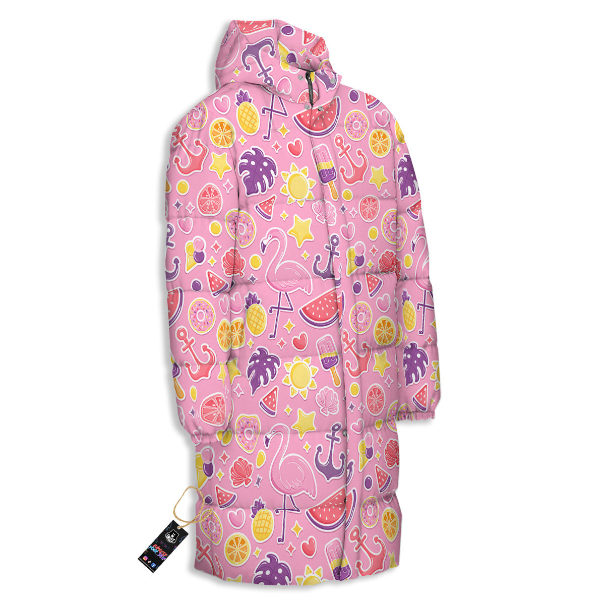 Pink Flamingo Summer Beach Print Pattern Long Down Jacket