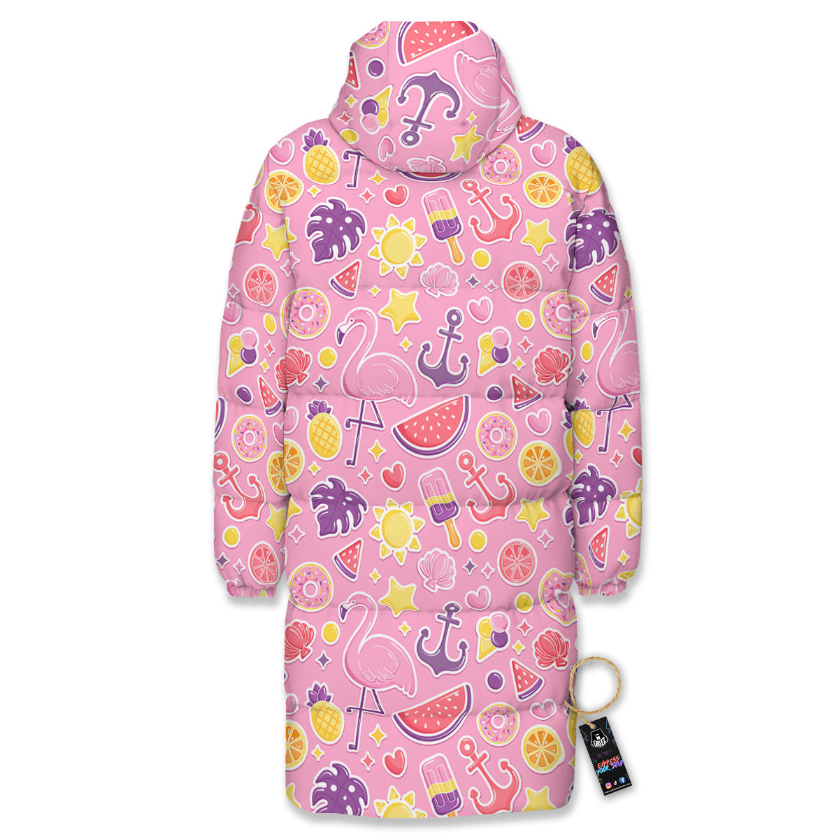 Pink Flamingo Summer Beach Print Pattern Long Down Jacket