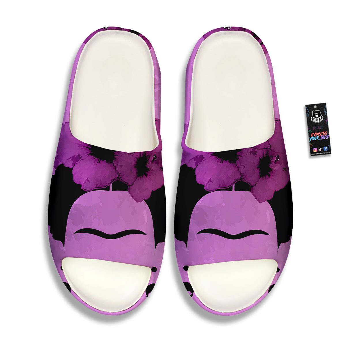 Pink Floral And Frida Kahlo Print Sandals-grizzshop