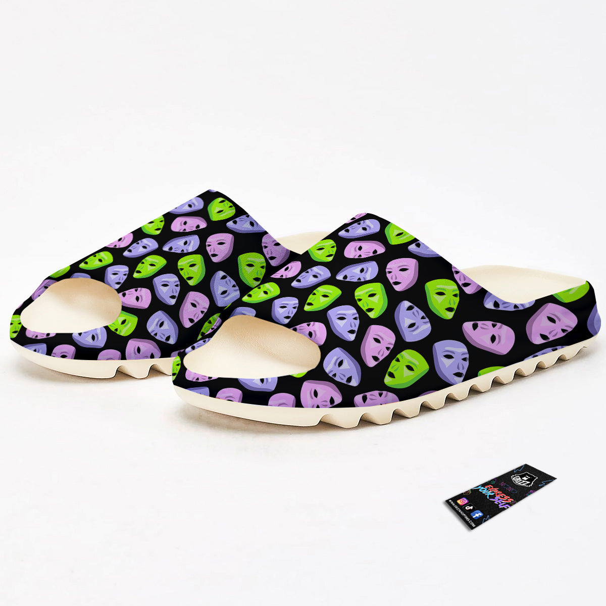Pink Green And Purple Theater Masks Print Pattern Sandals-grizzshop
