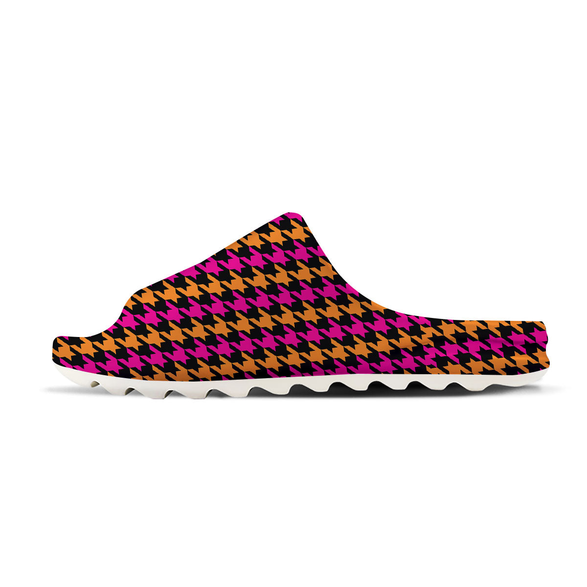 Pink Orange And Black Houndstooth Print Sandals-grizzshop