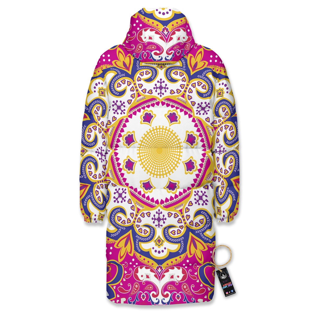 Pink Paisley And Mandala Print Long Down Jacket