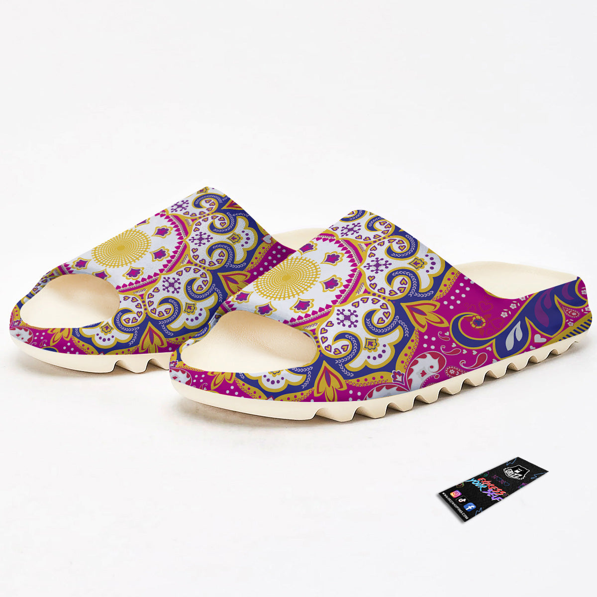 Pink Paisley And Mandala Print Sandals-grizzshop