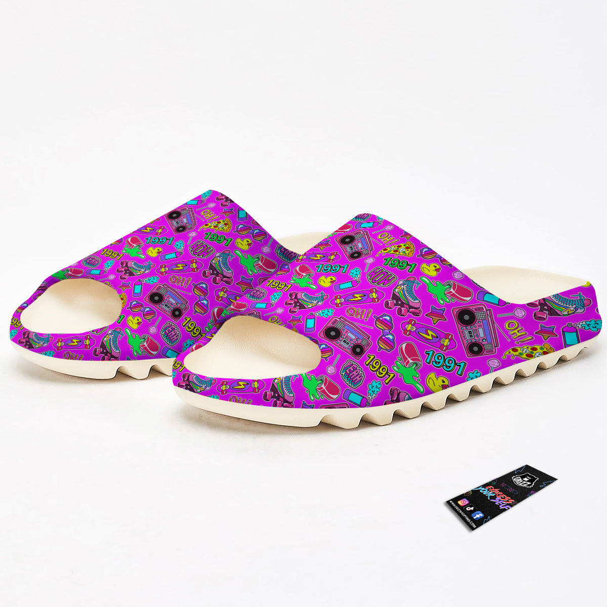 Pink Retro Stickers 90s Print Pattern Sandals-grizzshop