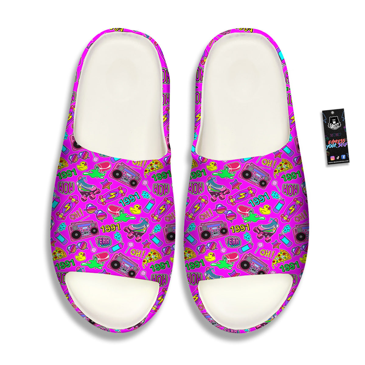 Pink Retro Stickers 90s Print Pattern Sandals-grizzshop