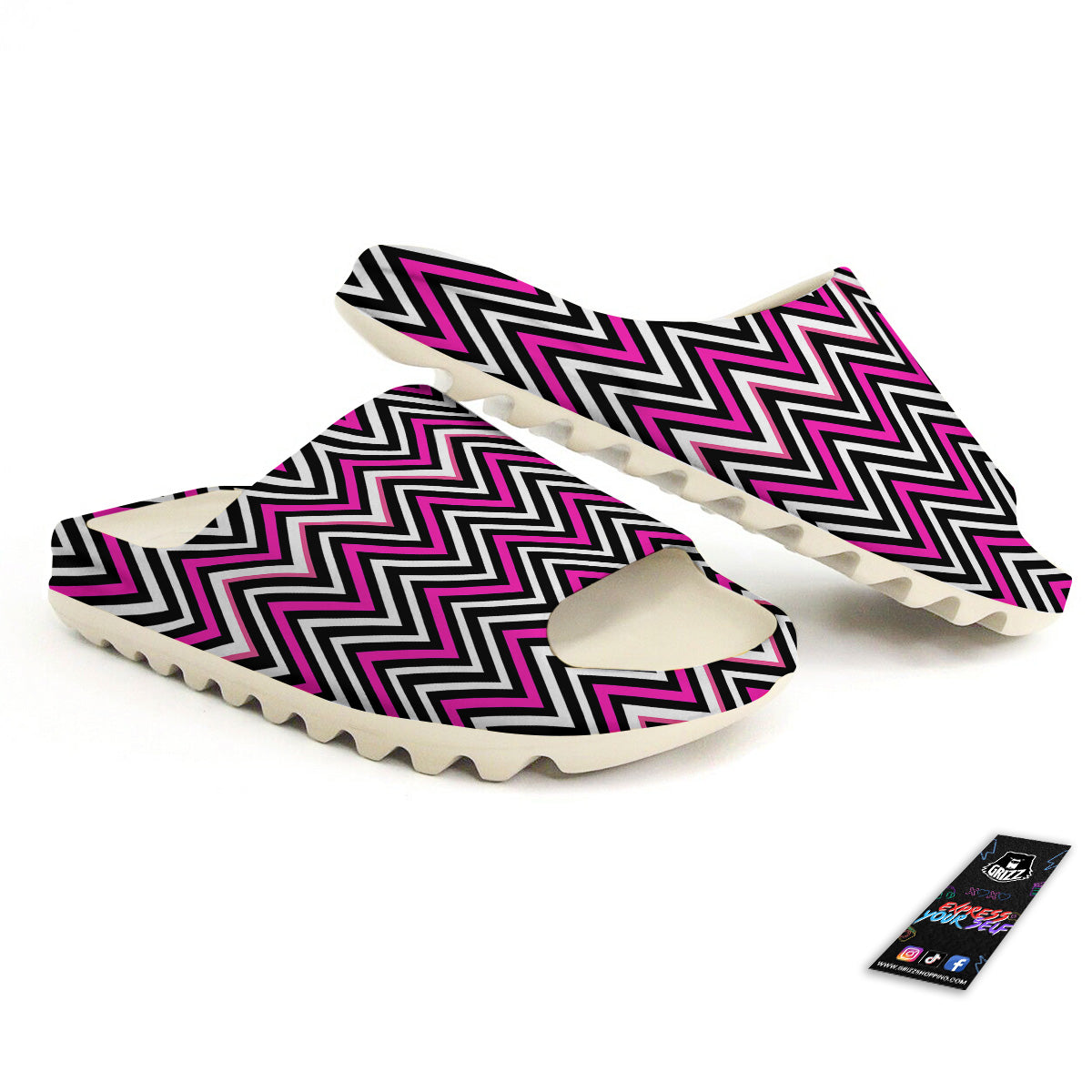 Pink White Black Zigzag Print Pattern Sandals-grizzshop