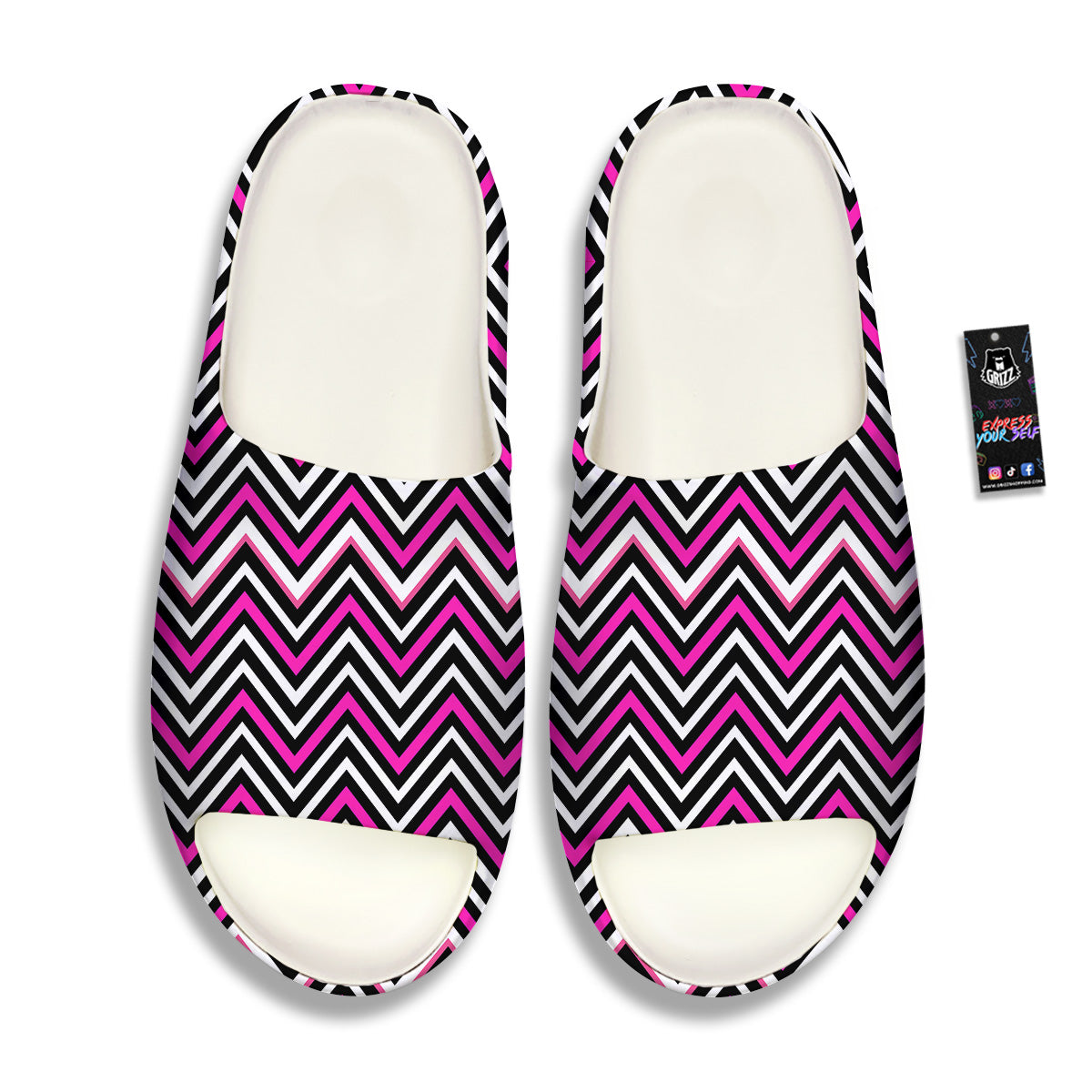 Pink White Black Zigzag Print Pattern Sandals-grizzshop
