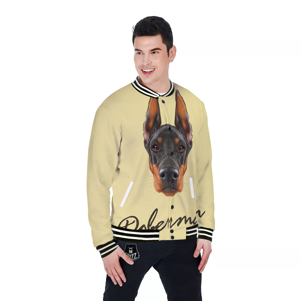 Pinscher Doberman Print Baseball Jacket-grizzshop