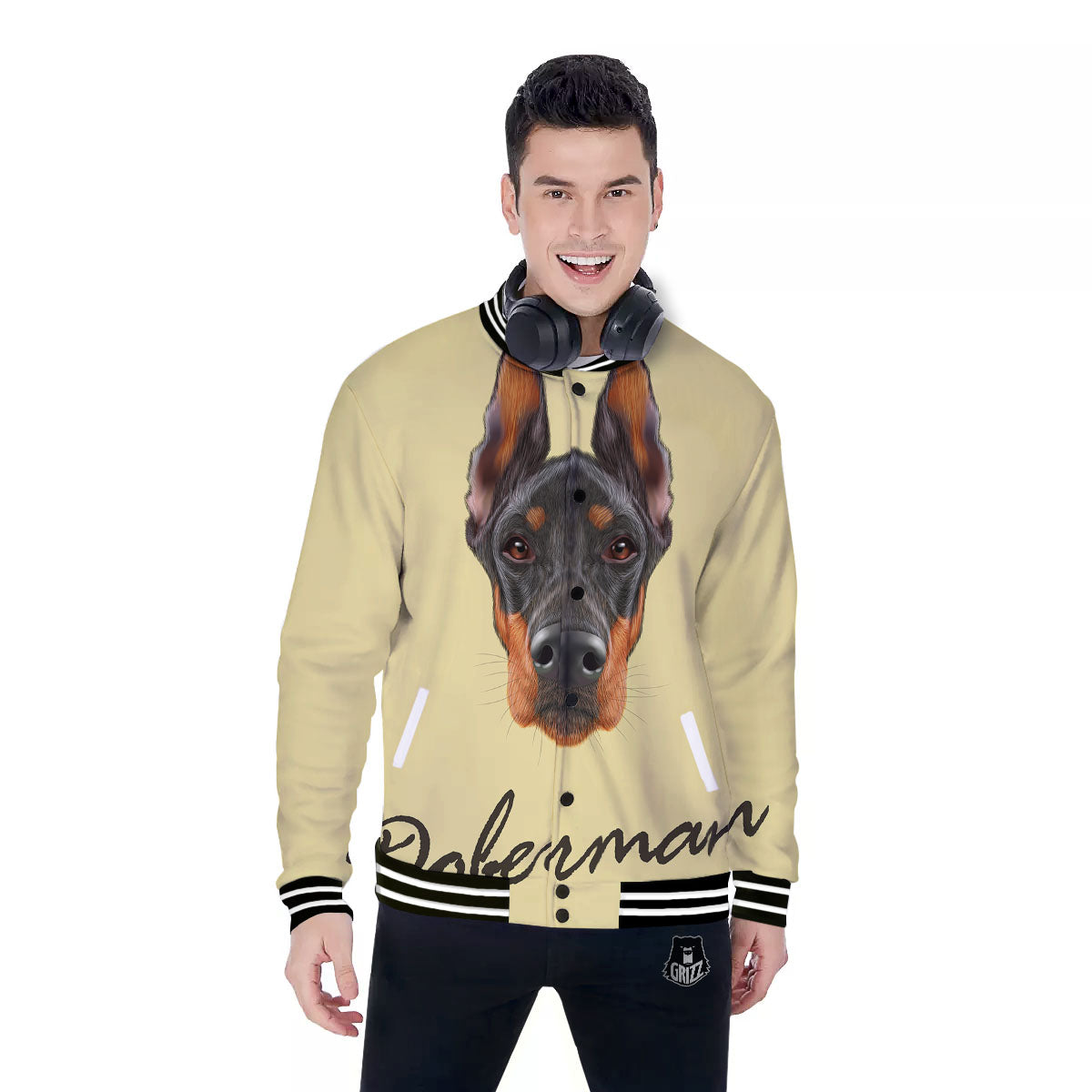Pinscher Doberman Print Baseball Jacket-grizzshop