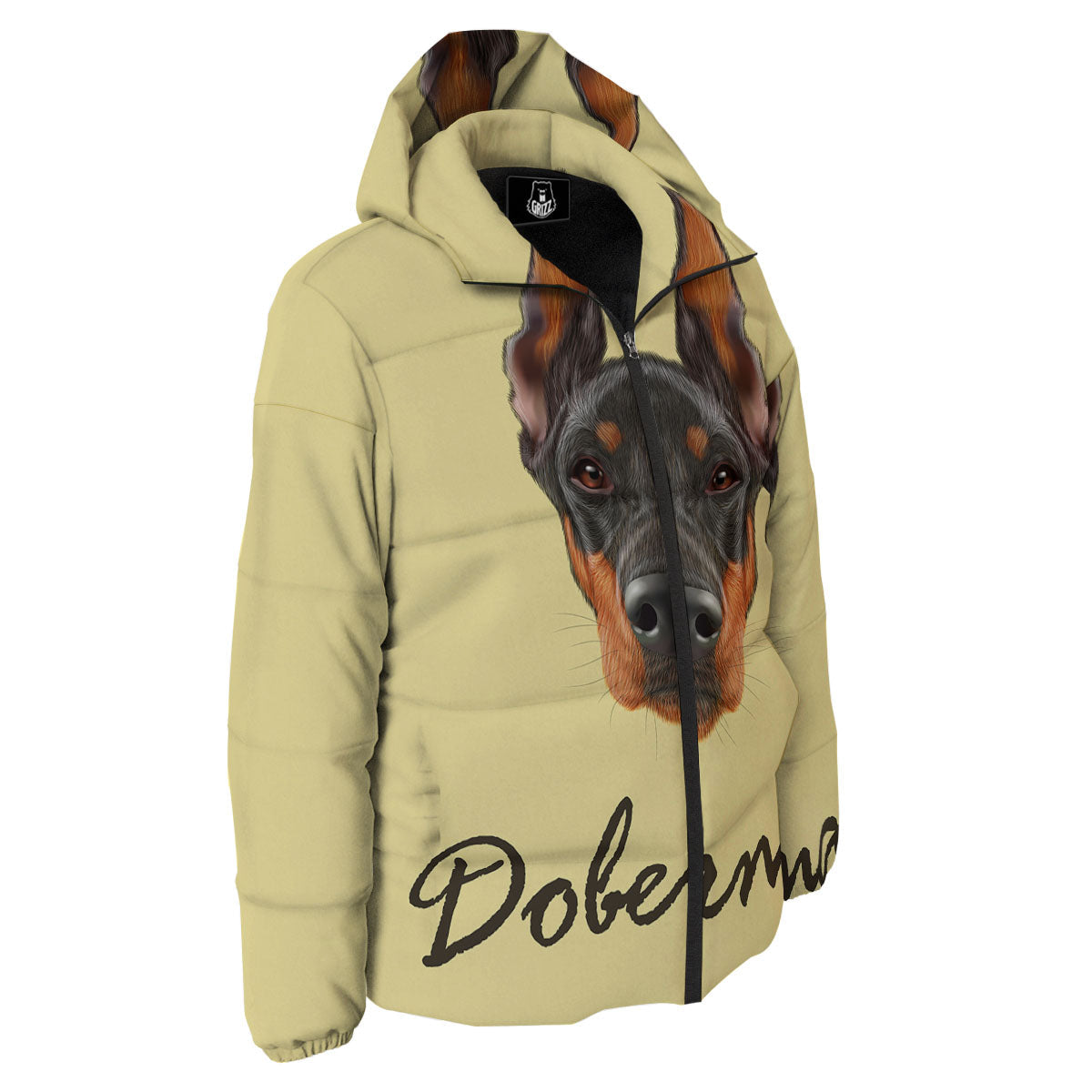 Pinscher Doberman Print Down Jacket-grizzshop