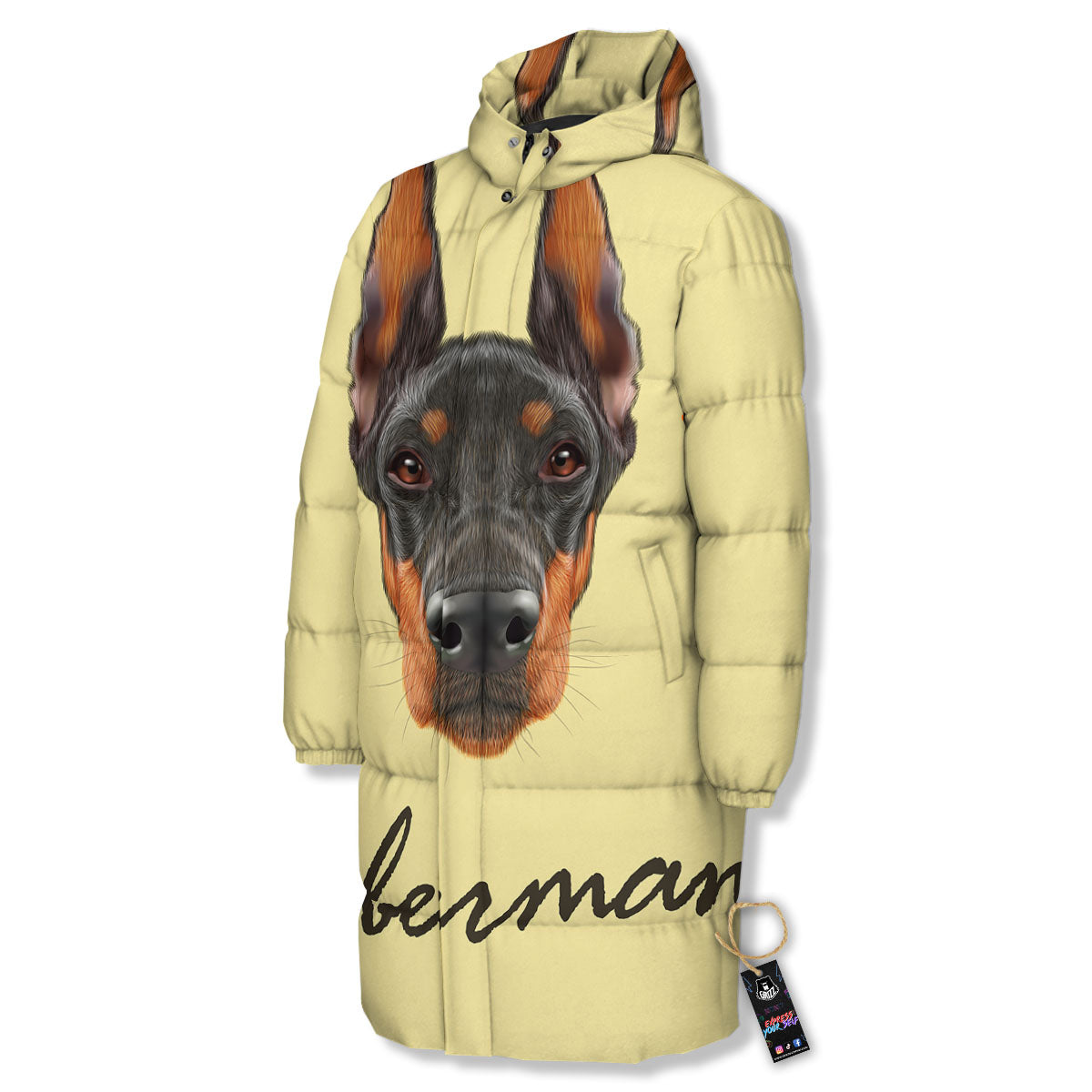 Pinscher Doberman Print Long Down Jacket-grizzshop